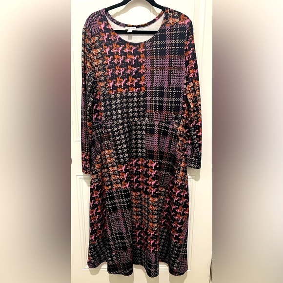 Tribal Jeans Dresses & Skirts - Tribal Jeans Gorgeous Plaid & Herringbone Patchwork Design Dress Size Large 💜🧡